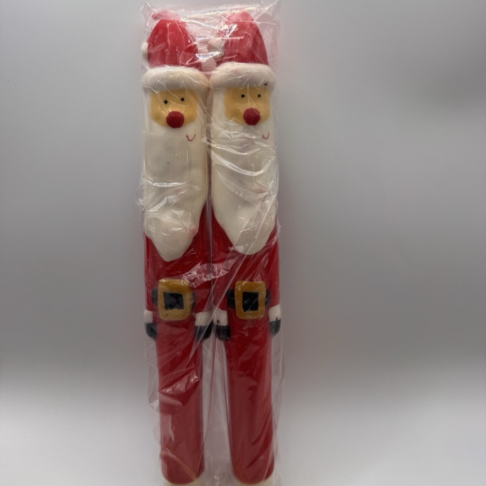 Santa Claus Taper Candles Christmas Holiday Decor Hand Painted Pair 10"